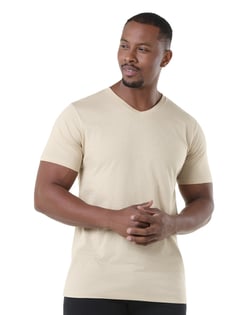 Camiseta Gola V de Algodão Premium Areia
