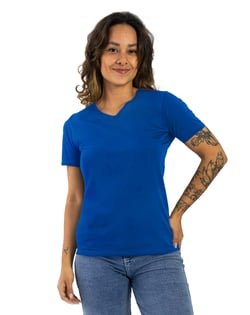 Camiseta Gola V Feminina de Algodão Premium Azul Royal