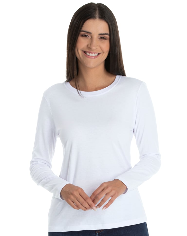 Camiseta Feminina Manga Longa de Algodão Premium Branca