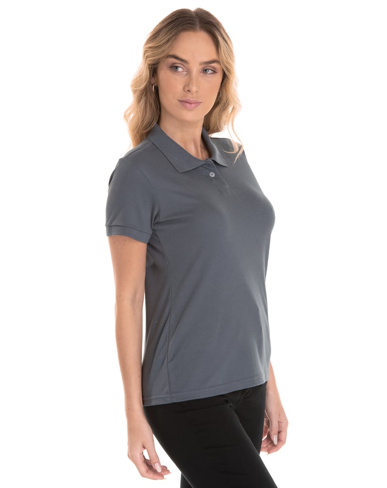 Camisa Polo Piquet Feminina Cinza Chumbo