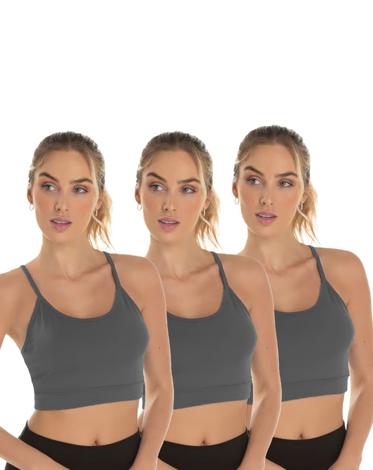 Kit 3 Tops de Alcinha Fitness Feminino Cinza Chumbo