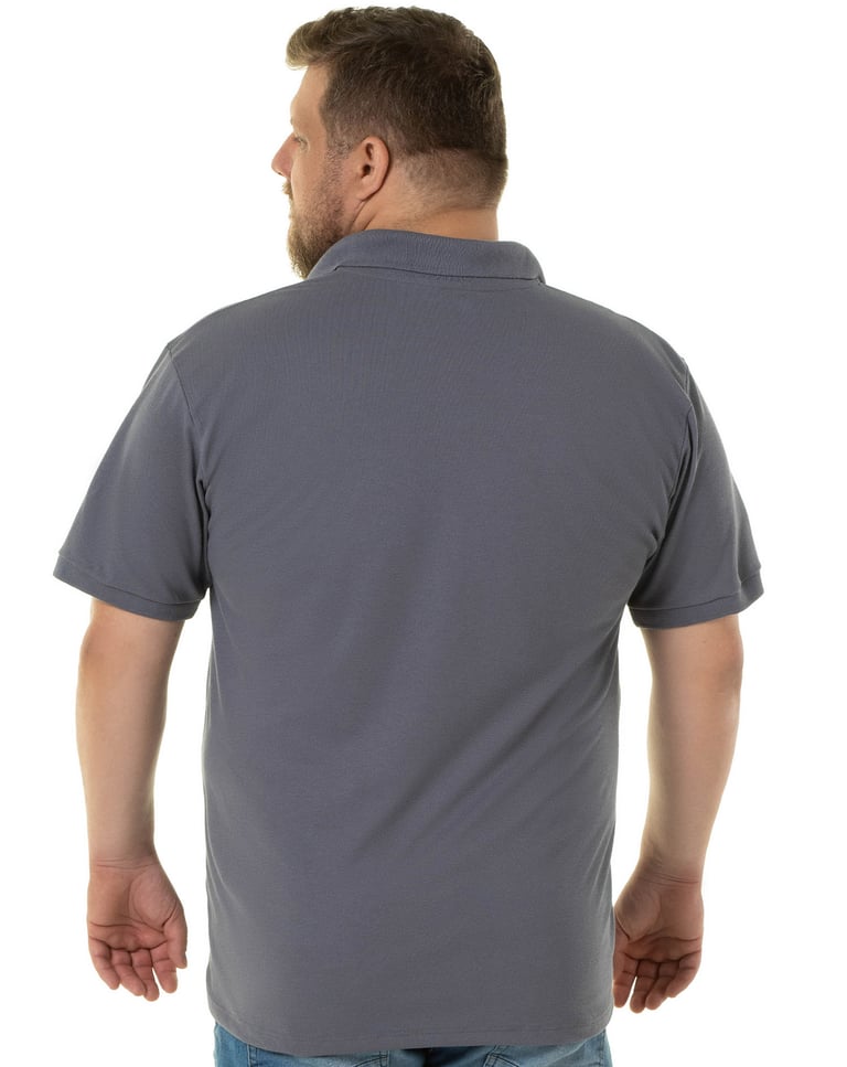 Camisa Polo Piquet Plus Size Masculina Cinza Chumbo