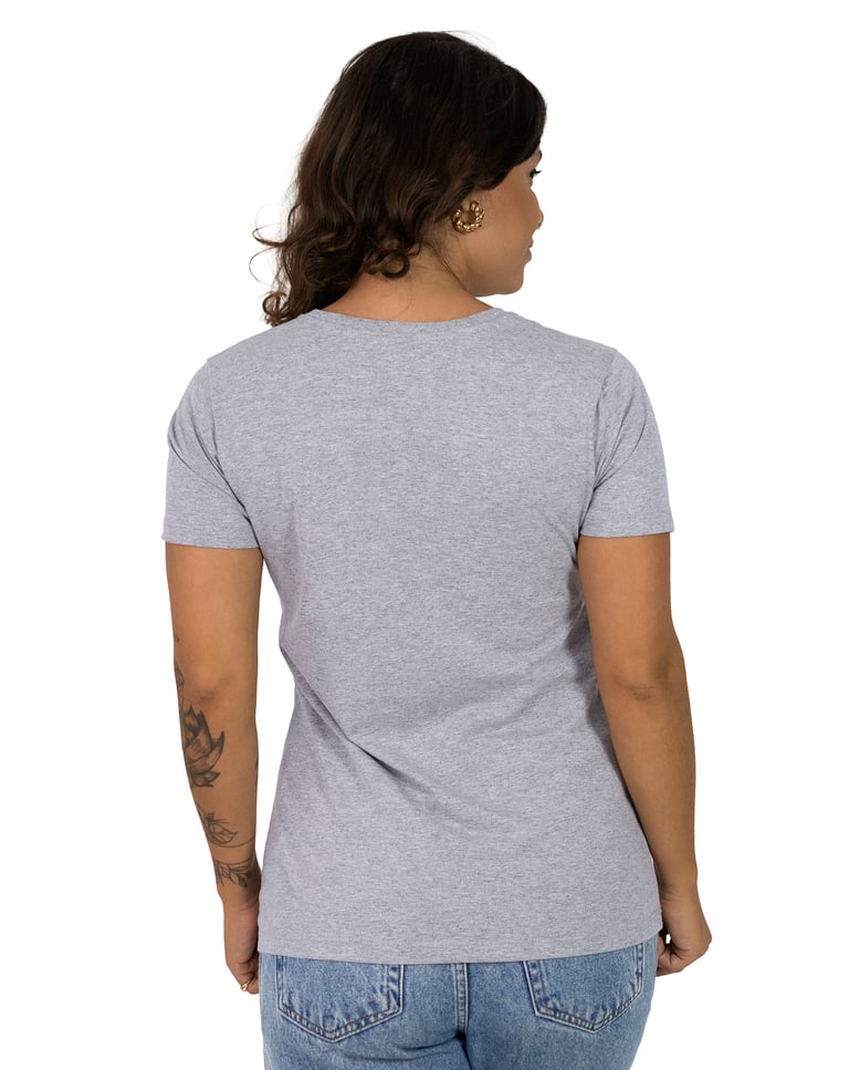 Camiseta Gola V Feminina de Algodão Premium Cinza Mescla