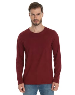 Camiseta Manga Longa de Algodão Premium Bordô