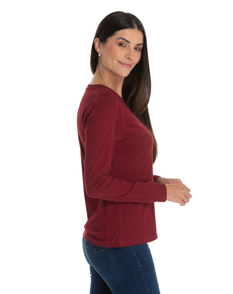 Camiseta Feminina Manga Longa de Algodão Premium Bordô