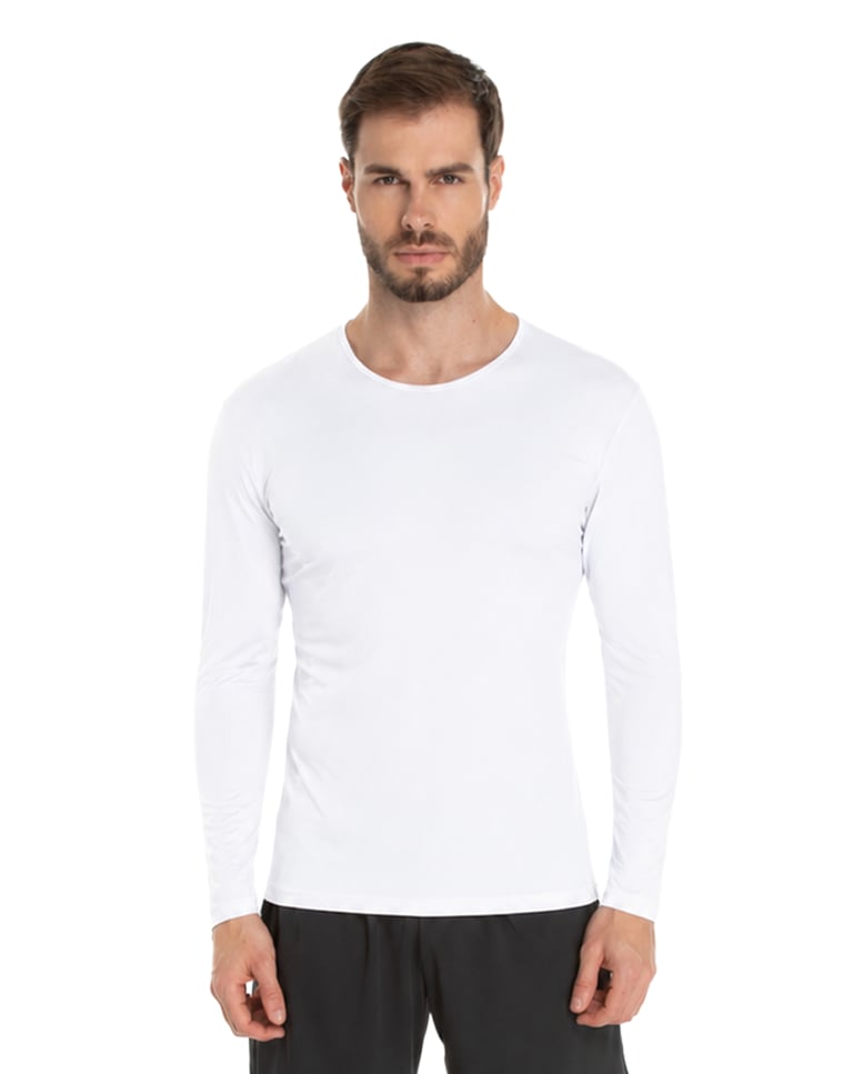 Camiseta Segunda Pele Manga Longa Masculina Branca UV 50+