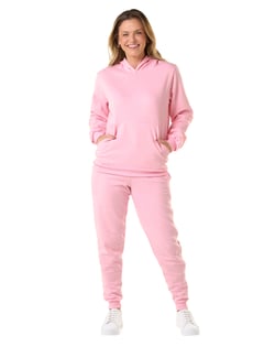 Conjunto Moletom Feminino com Capuz Rosa Claro 07