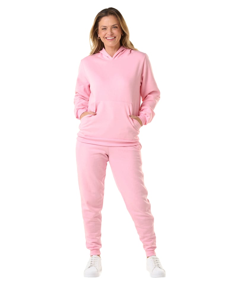 Conjunto Moletom Feminino com Capuz Rosa Claro 07