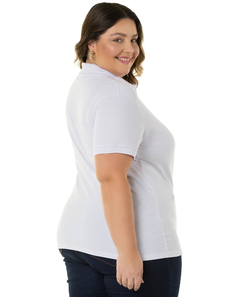 Kit 3 Camisas Polo Piquet Plus Size Feminina Brancas