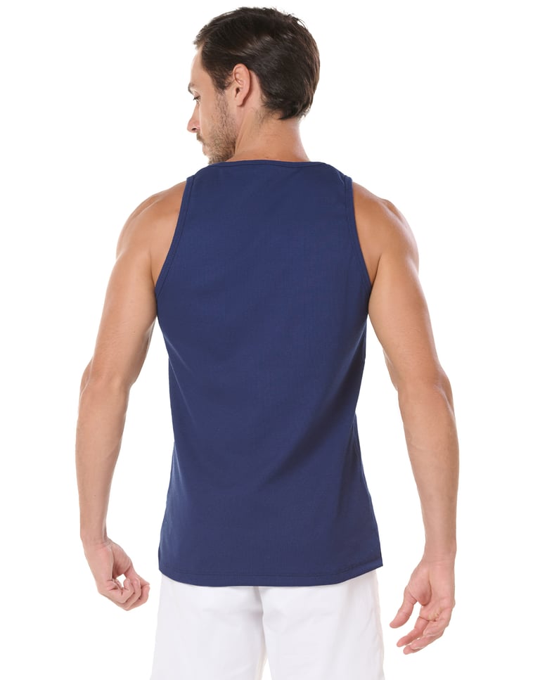 Regata Masculina Canelada em Ribana Azul Marinho