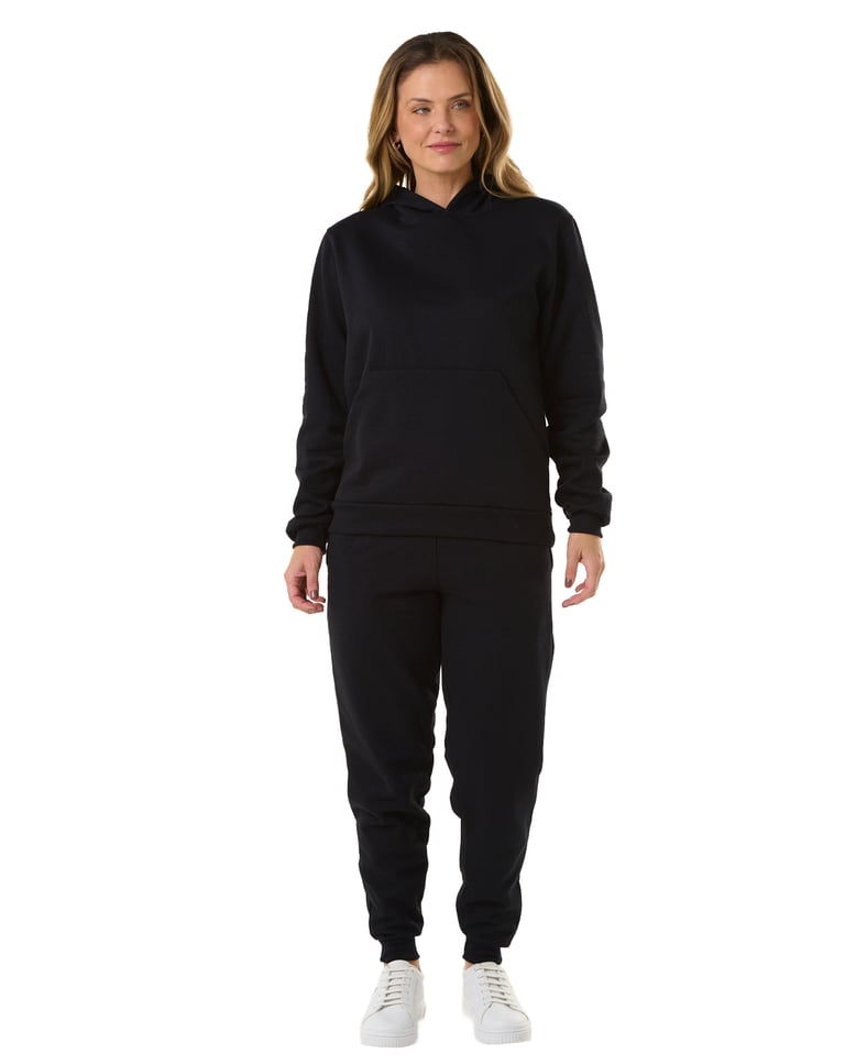 Conjunto Moletom Feminino com Capuz Preto 01