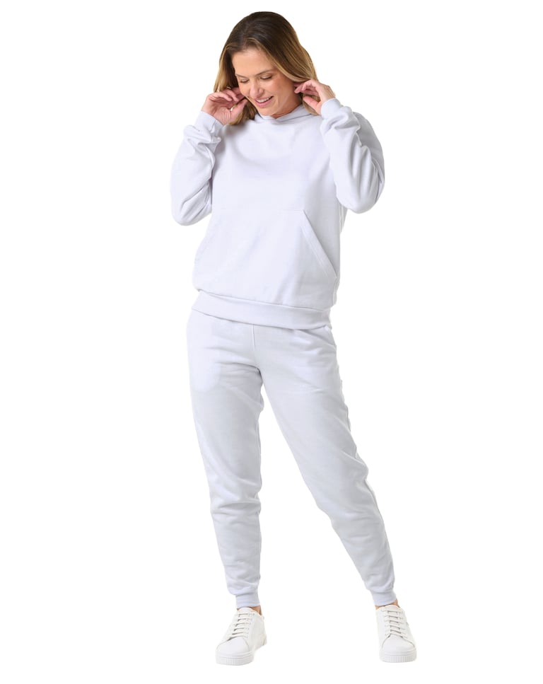 Conjunto Moletom Feminino com Capuz Branco 04