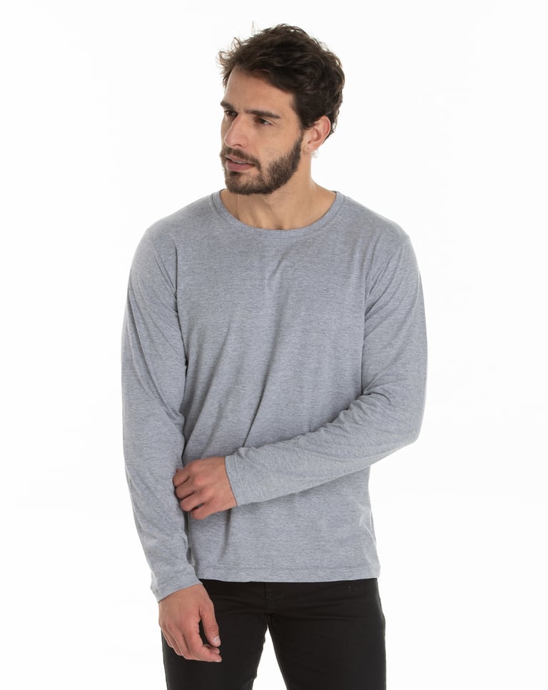 KIT 5 Camisetas Manga Longa de Algodão Premium Cinza Mescla