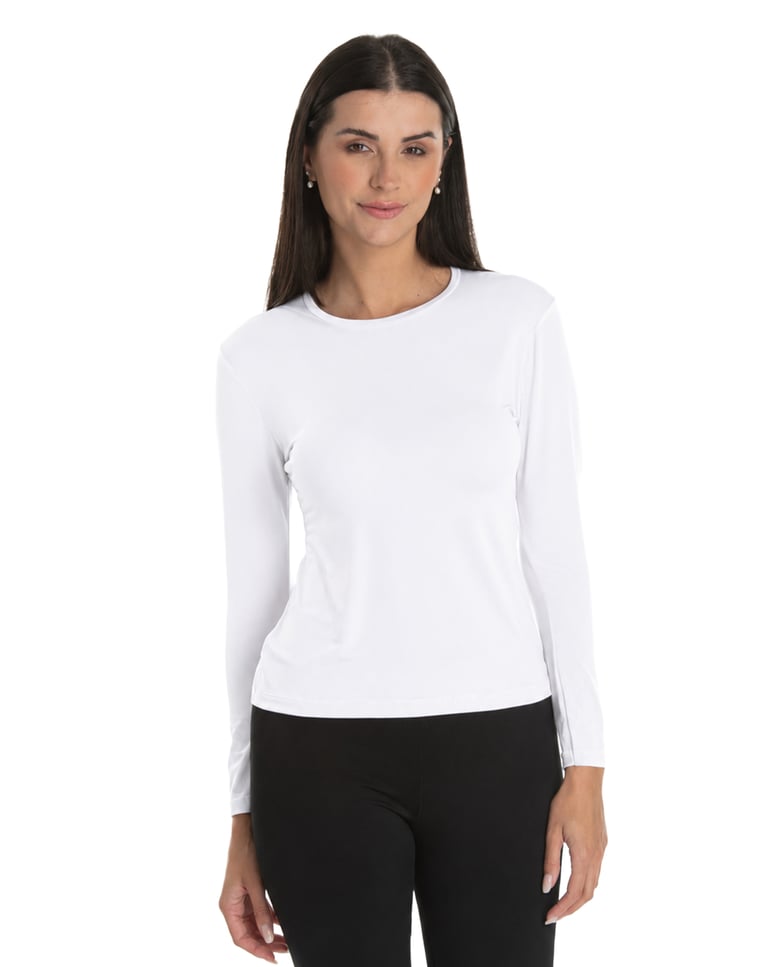 Camiseta Segunda Pele Manga Longa Feminina Branca UV 50+
