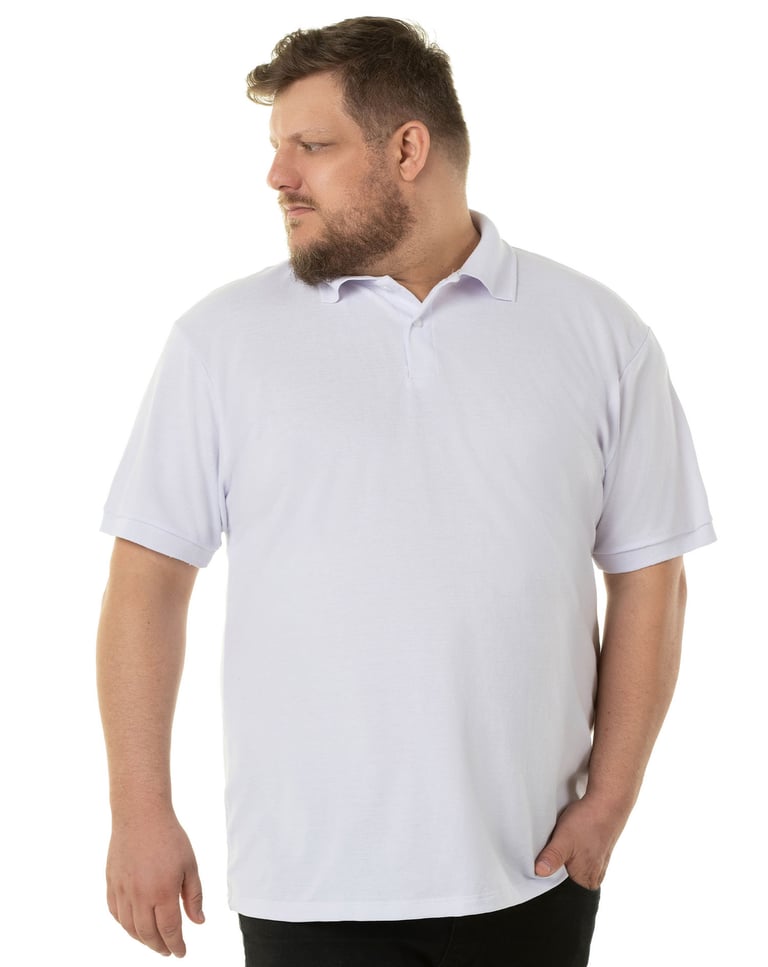 Kit 3 Camisas Polo Piquet Plus Size Masculina Brancas