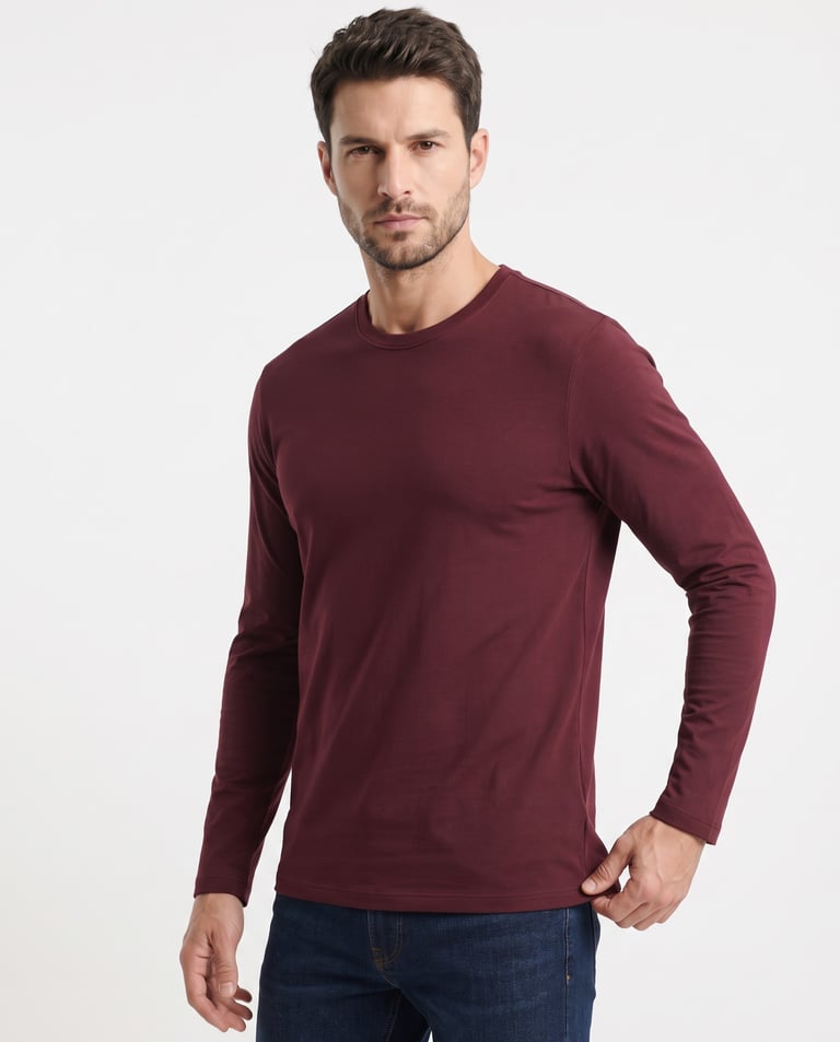 Camiseta Manga Longa de Algodão Premium Bordô