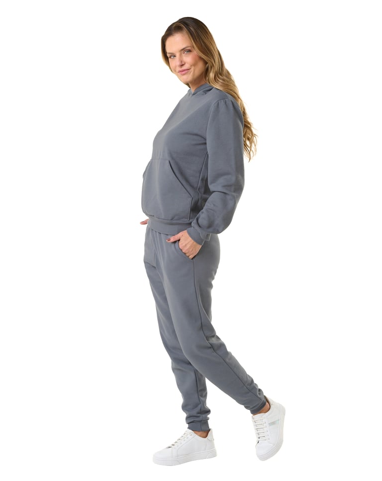 Conjunto Moletom Feminino com Capuz Cinza Chumbo 09