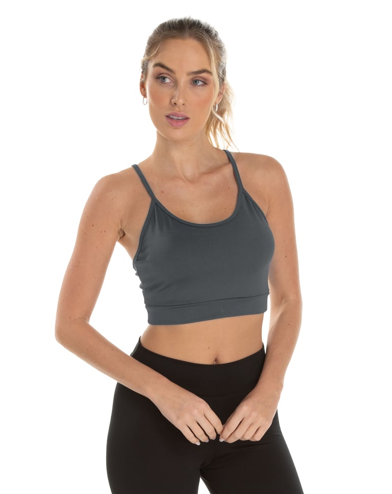 Kit 3 Tops de Alcinha Fitness Feminino Cinza Chumbo