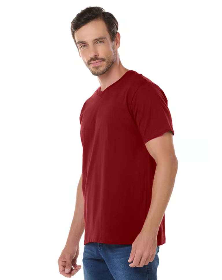 Kit 5 Camisetas Gola V de Algodão Premium Bordô