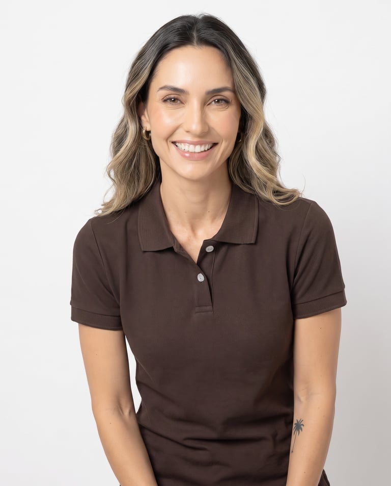 Camisa Polo Piquet Feminina Marrom