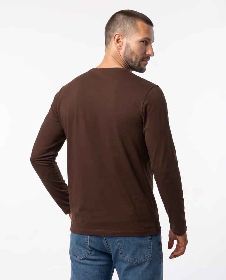 Camiseta Manga Longa de Algodão Premium Marrom