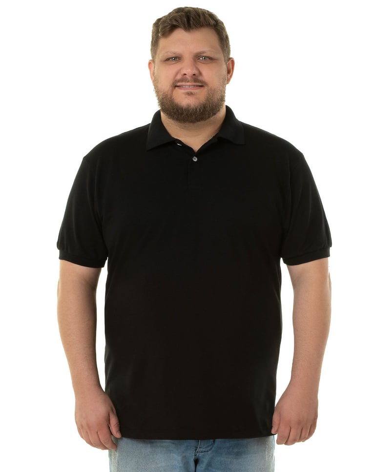 Camisa Polo Piquet Plus Size Masculina Preta
