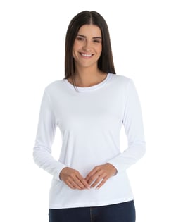 Camiseta Feminina Manga Longa de Algodão Premium Branca