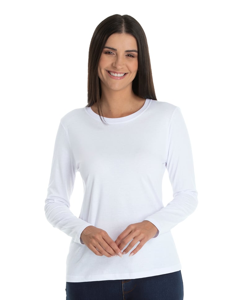Camiseta Feminina Manga Longa de Algodão Premium Branca