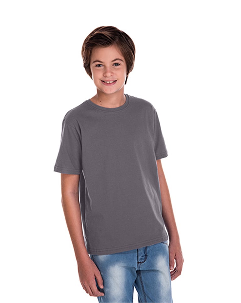 Camiseta Juvenil de Algodão Penteado Cinza Chumbo