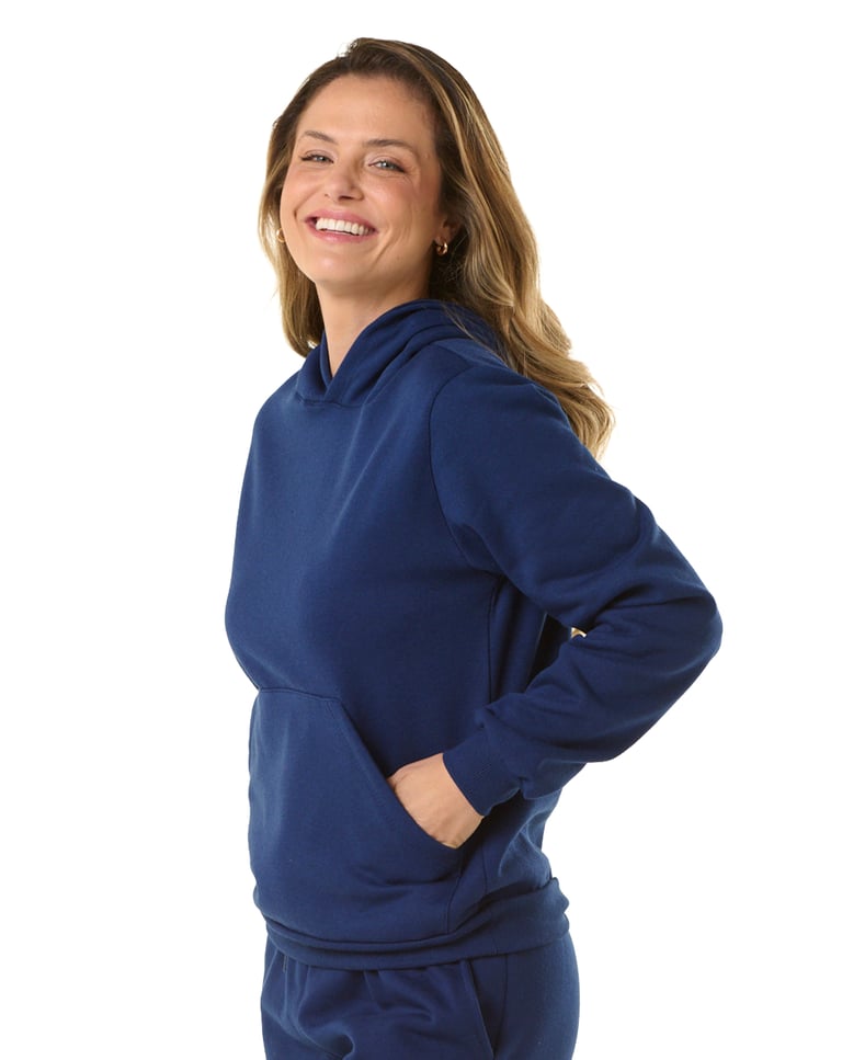 Moletom Canguru com Capuz Feminino Azul Marinho