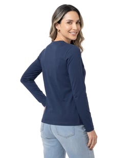 Camiseta Feminina Manga Longa de Algodão Premium Azul Marinho