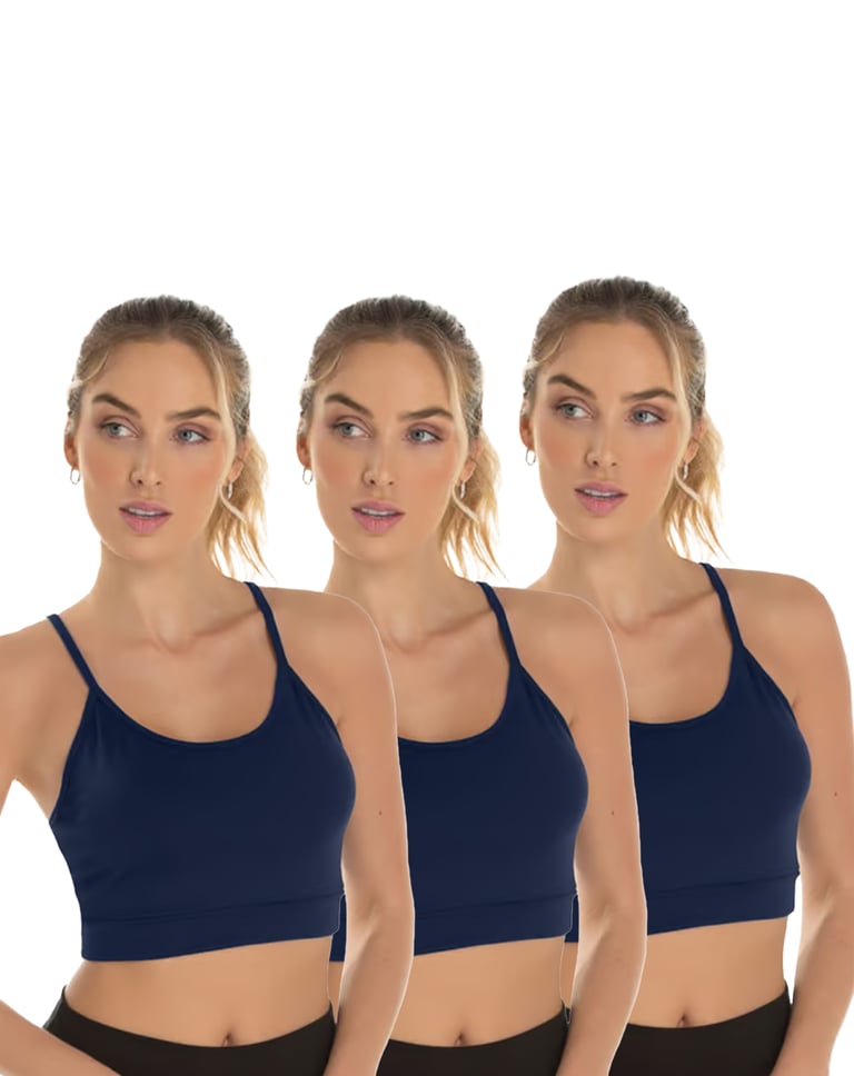 Kit 3 Tops de Alcinha Fitness Feminino Azul Marinho