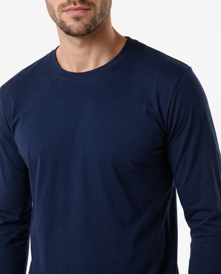 Camiseta Manga Longa de Algodão Premium Azul Marinho