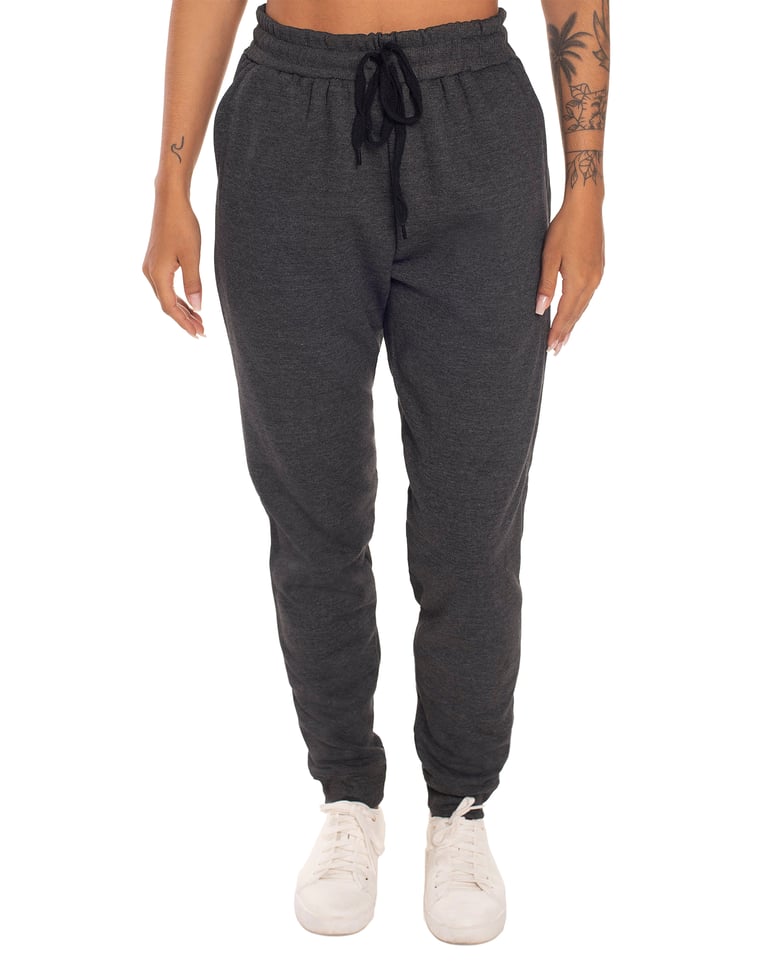 Calça Feminina de Moletom Preto Mescla