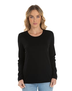 Camiseta Feminina Manga Longa de Algodão Premium Preta