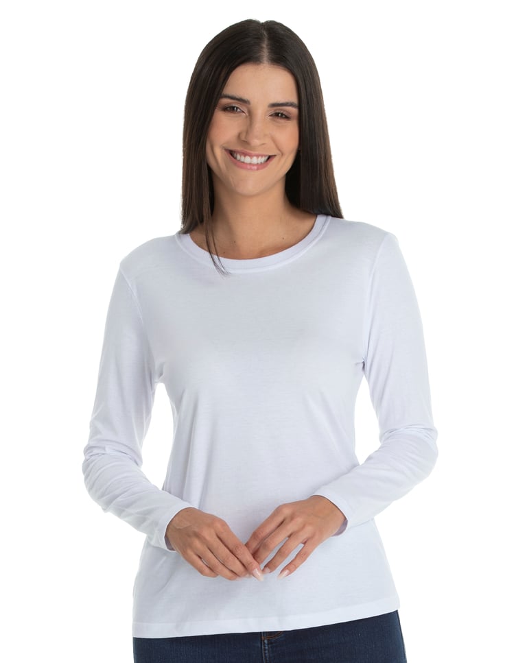 Camiseta Feminina Manga Longa de Algodão Premium Branca