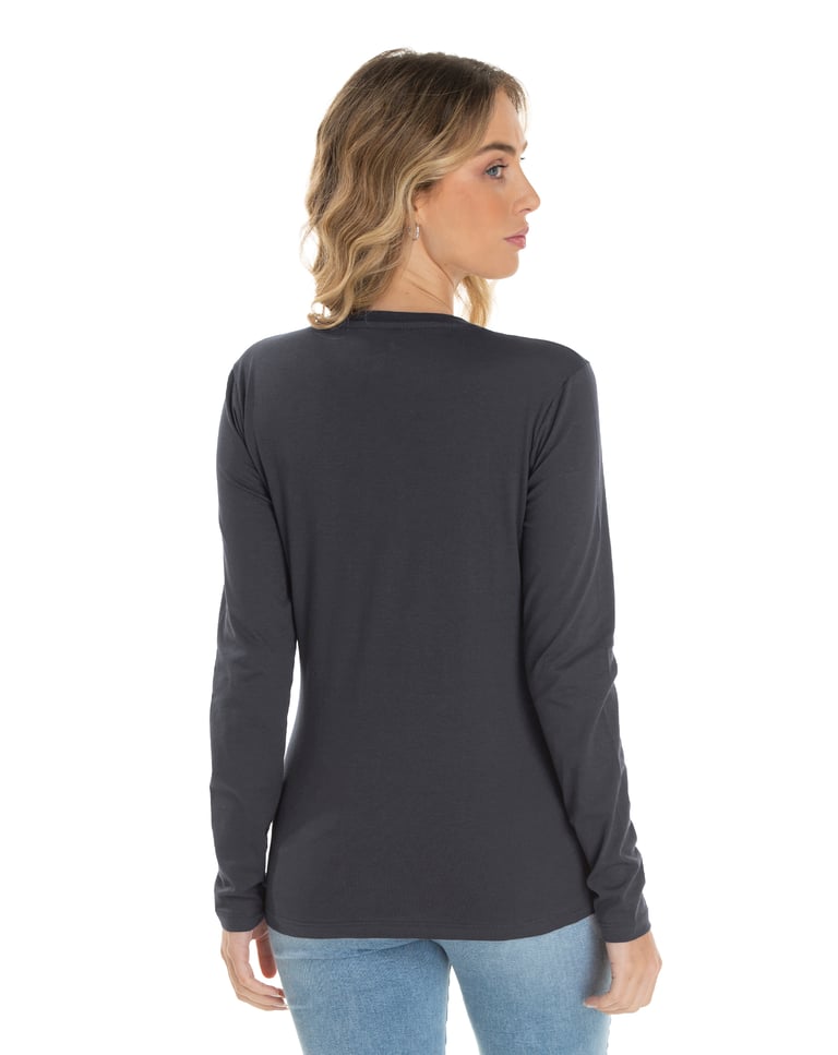 Camiseta Feminina Manga Longa de Algodão Premium Cinza Chumbo