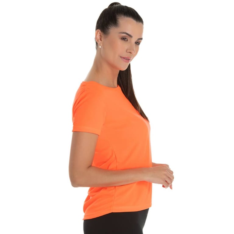 Camiseta Feminina Dry Fit Laranja Fluorescente Proteção UV 30+