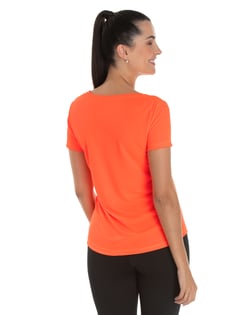 Camiseta Feminina Dry Fit Laranja Fluorescente Proteção UV 30+