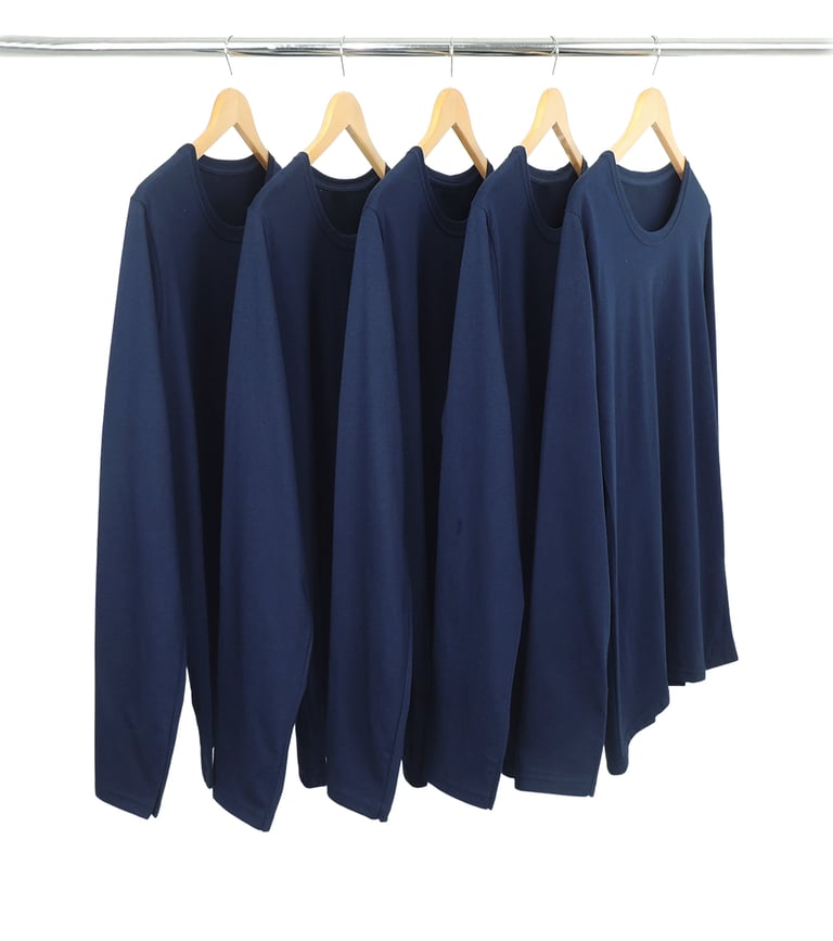 KIT 5 Camisetas Manga Longa de Algodão Premium Azul Marinho