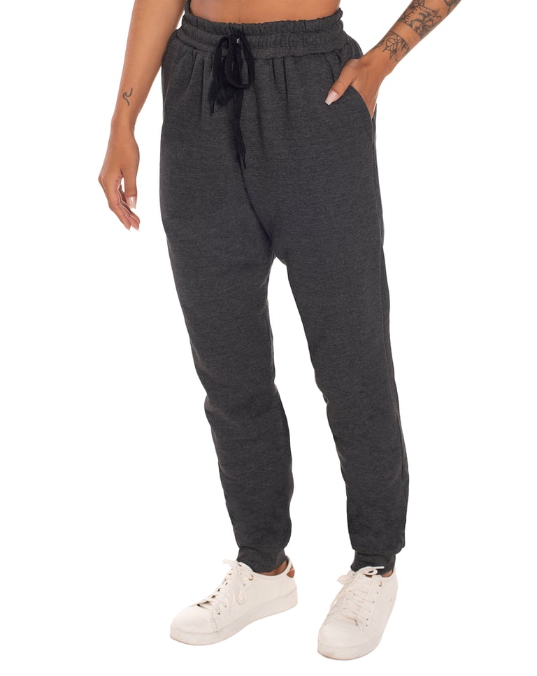 Calça Feminina de Moletom Preto Mescla