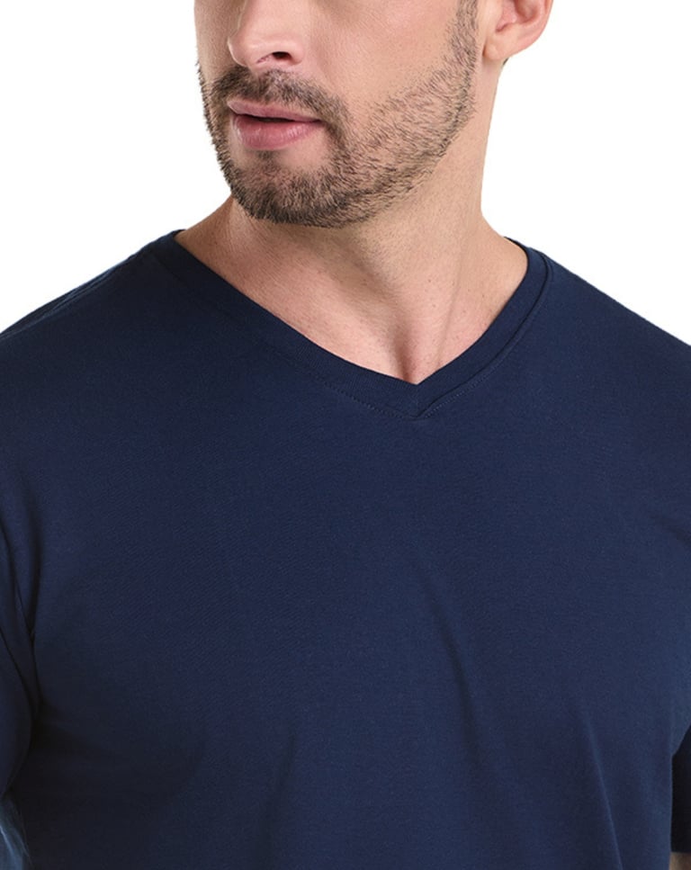 Camiseta Gola V de Algodão Premium Azul Marinho