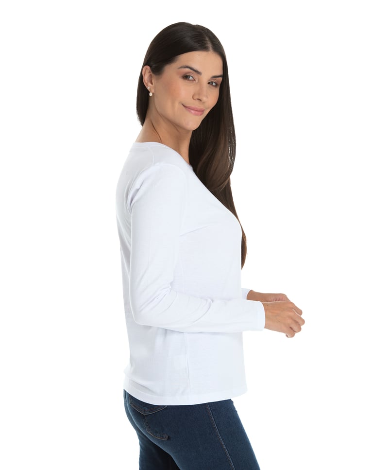 Camiseta Feminina Manga Longa de Algodão Premium Branca