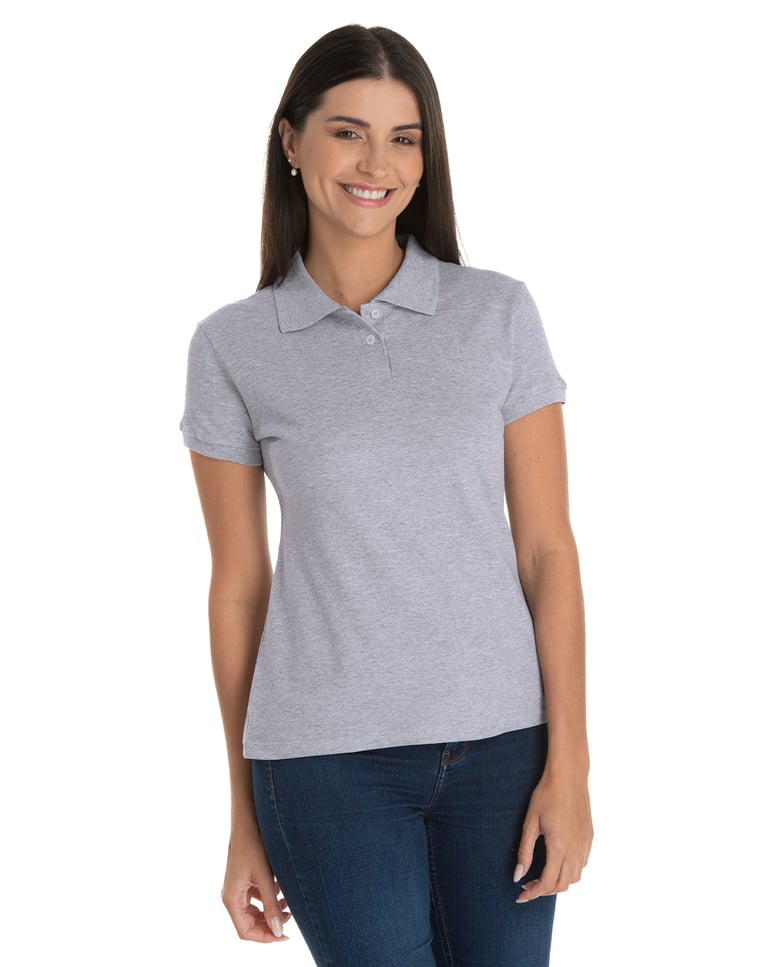 Camisa Polo Piquet Feminina Cinza Mescla