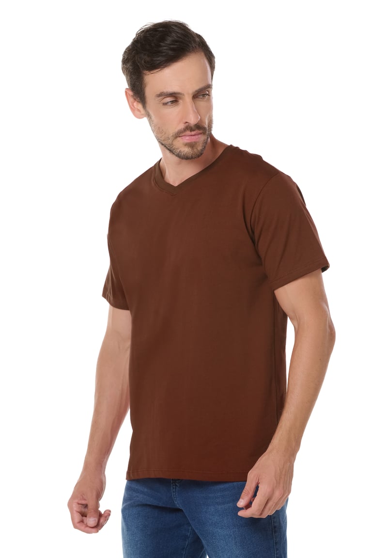 Camiseta Gola V de Algodão Premium Marrom