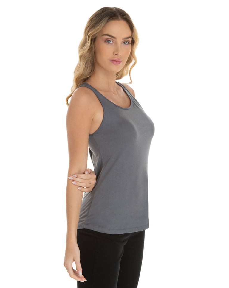 Regata Feminina de Algodão Premium Cinza Chumbo