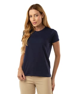 Camiseta de Algodão Egípcio Feminina Azul Marinho