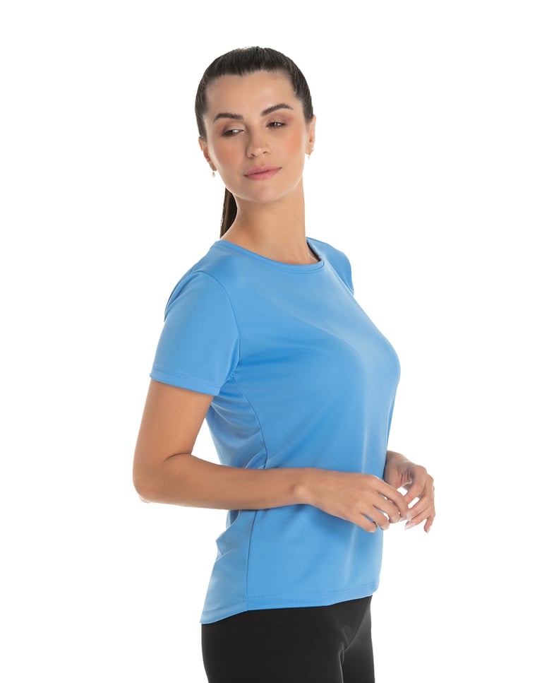 Camiseta Feminina Dry Fit Azul Claro Proteção UV 30+