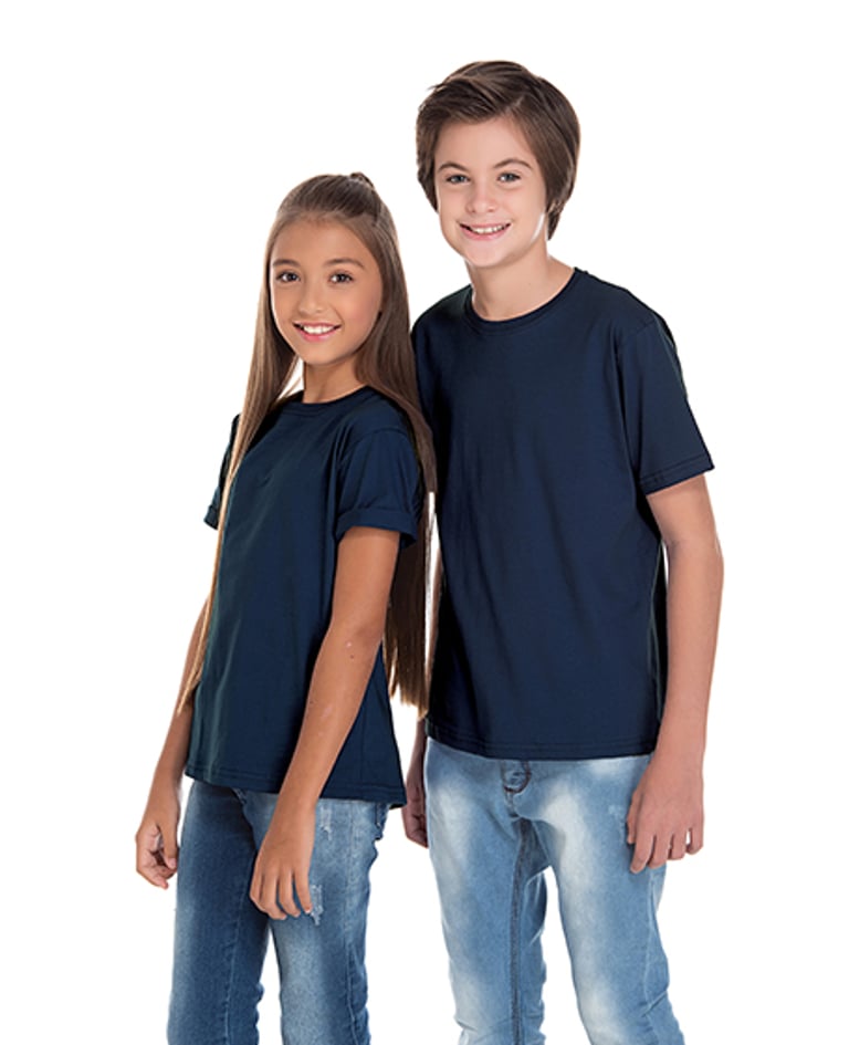 Camiseta Juvenil de Algodão Penteado Azul Marinho