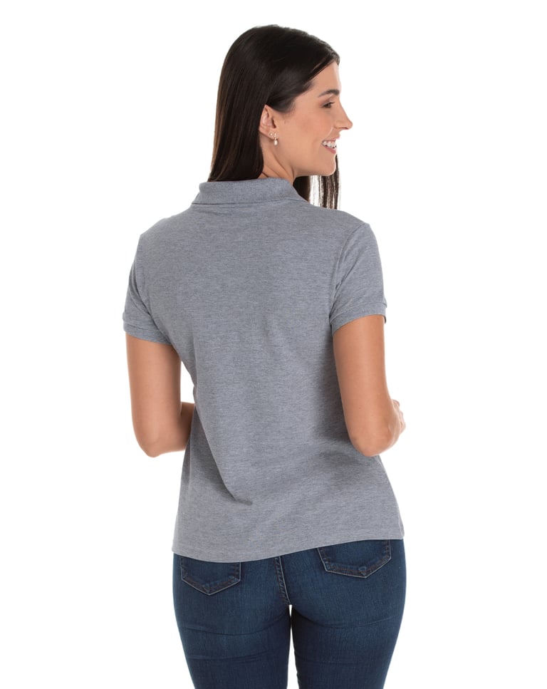 Camisa Polo Piquet Feminina Cinza Mescla